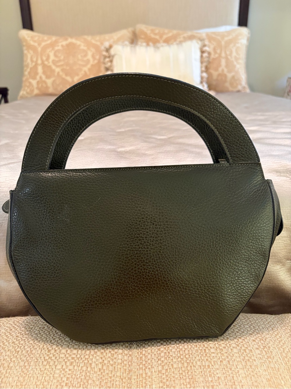 VTG MINOBOSSI Bag Purse Olive Green Pebbled Leather Made In Italy Strap